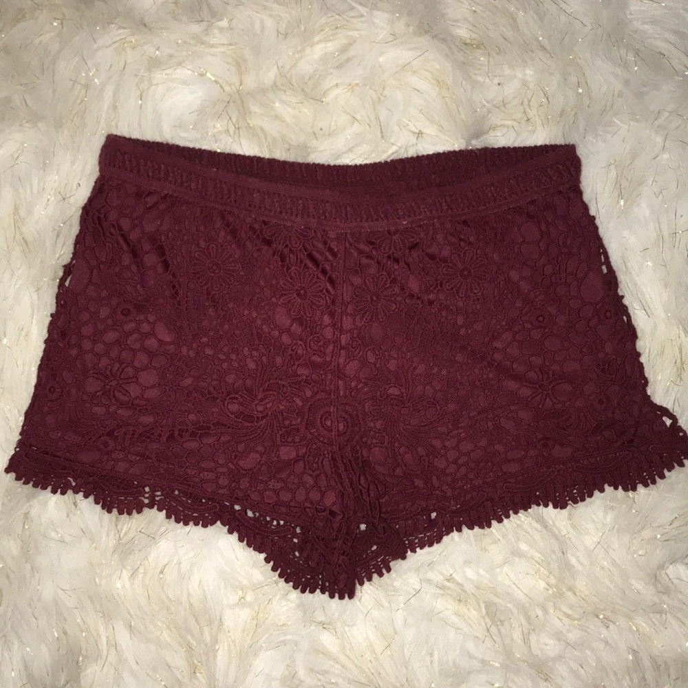 Maroon lace shorts